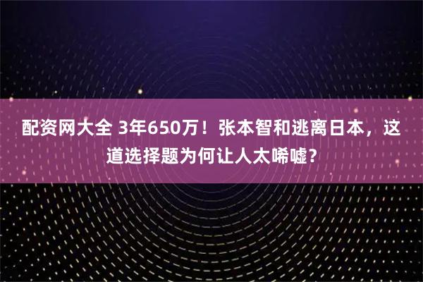 配资网大全 3年650万！张本智和逃离日本，这道选择题为何让人太唏嘘？